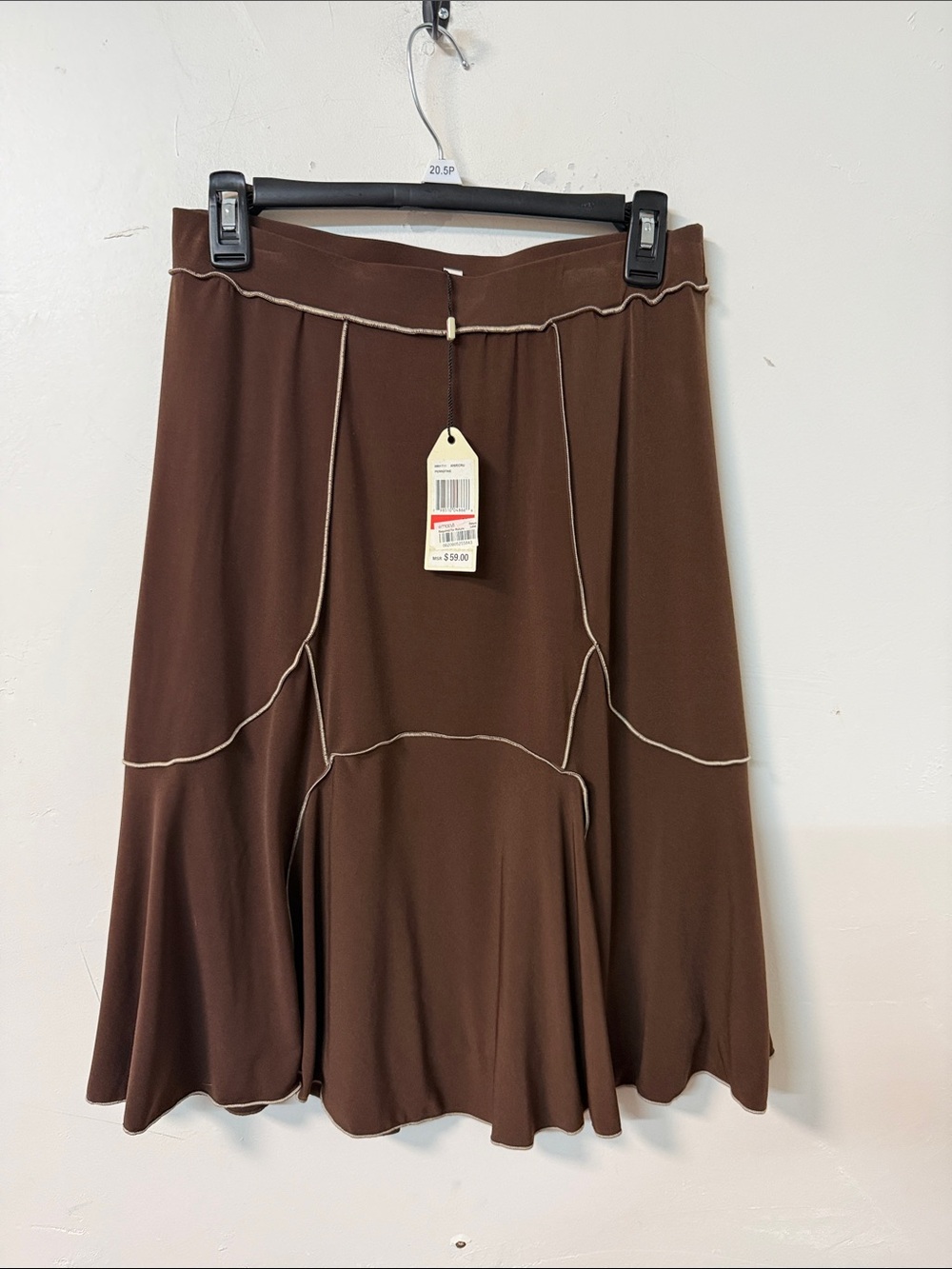 Max Studio Brown Paneled A-Line Skirt with Contrast Piping